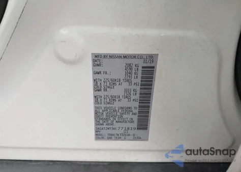 2019 Nissan Rogue Sv z USA, uszkodzony, nr VIN 5N1AT2MT3KC771819